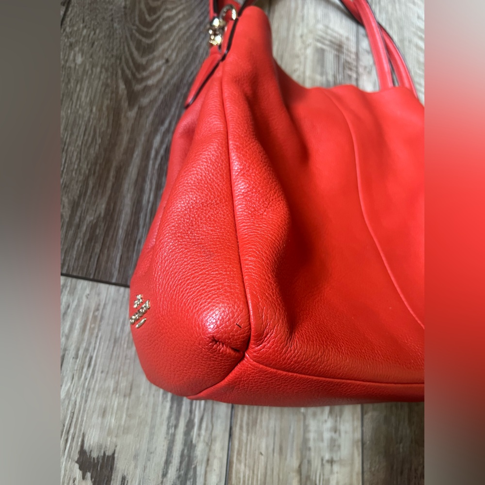 COACH Madison Phoebe Tumbled Cardinal Red Leather 3 Section Shoulder Bag - Picture 3 of 16